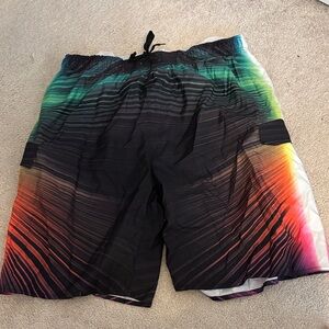 Castaway Black and Rainbow Men's Swim Shorts